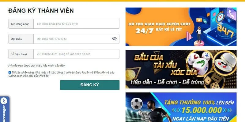 Đăng ký Five88 qua máy tính thật sự rất đơn giản Đăng ký Five88 qua máy tính thật sự rất đơn giản